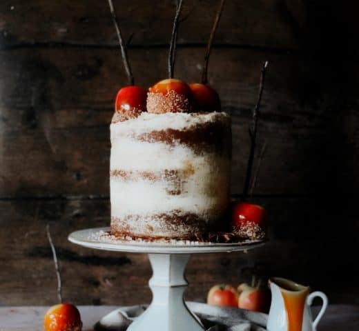 Honey Spice Cake with Homemade Apple Butter Swirl and Salted Caramel Apples
