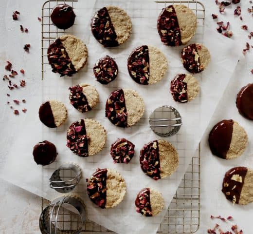 Toasted Pistachio Cardamom Shortbread with Burnt Sugar Sea Salt Chocolate Glaze